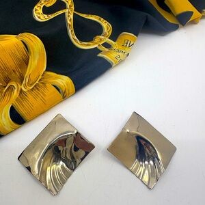 Vintage Large Sikver Square Earrings - clip on